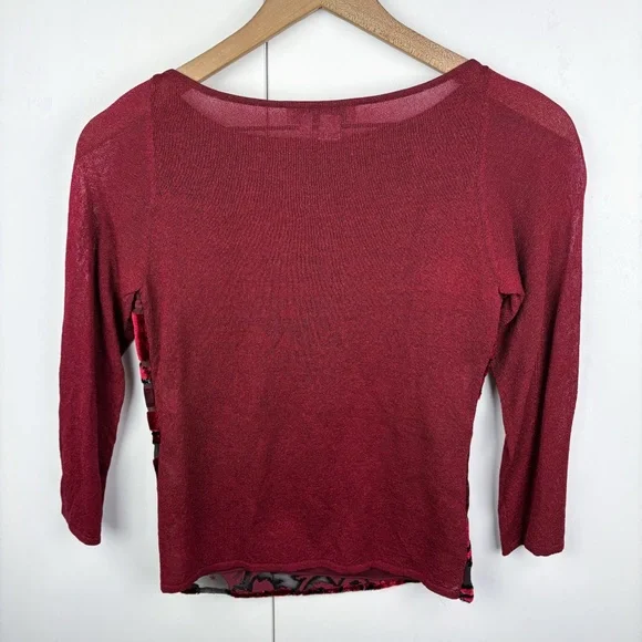 Kay Unger Vintage Velvet Mesh Baroque Maroon Red Stretch Blouse Top Whimsigoth - Picture 6 of 7